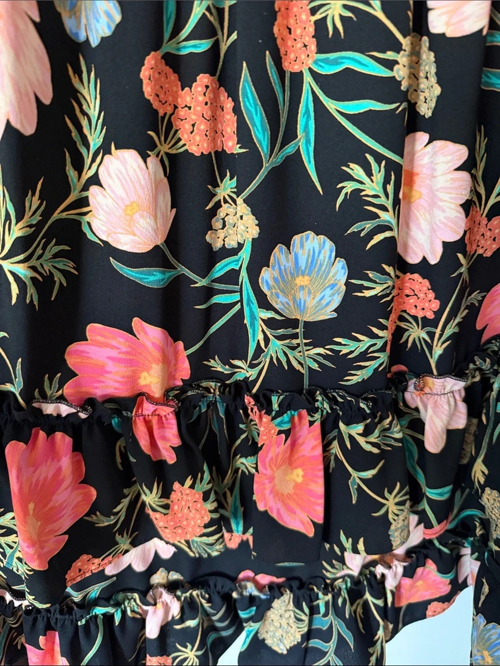 kate spade Black Floral Midi Dress with Pink and Green Accents